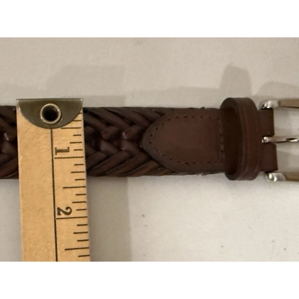 Mens Thick Braided Leather Belt 44 Brown Heavy Duty Woven Casual Silver Buckle